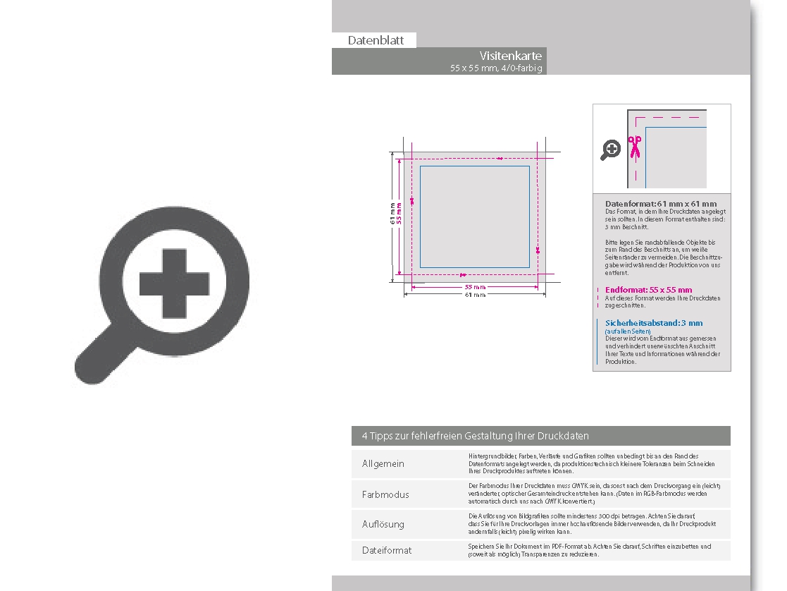 Product Bild visitenkarten_quadratisch_5_0_farbig_55_x_55_mm_mit_einseitigem_partiellem_uv-lack___einseitig_bedruckt_(cmyk_4-farbig_+_1_hks-sonderfarbe)